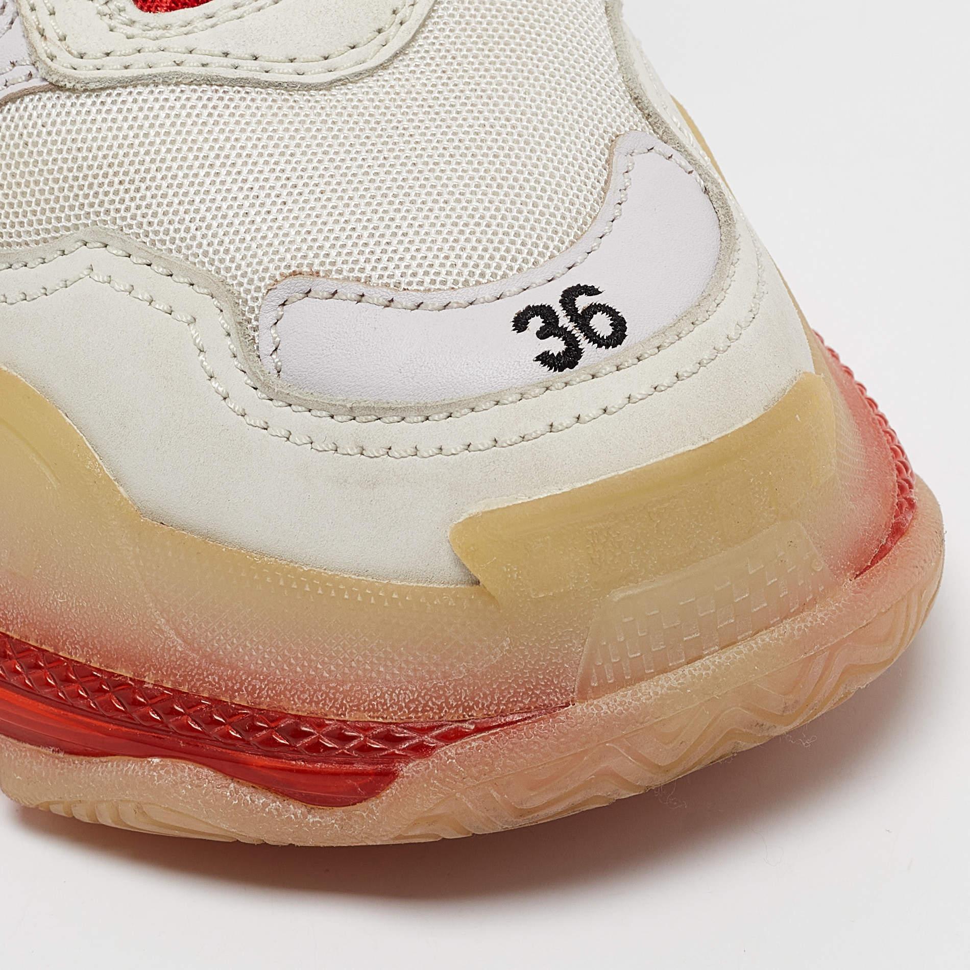Balenciaga Blanco/Rojo Piel y Malla Zapatillas Triple S Suela Transparente Talla 36 2