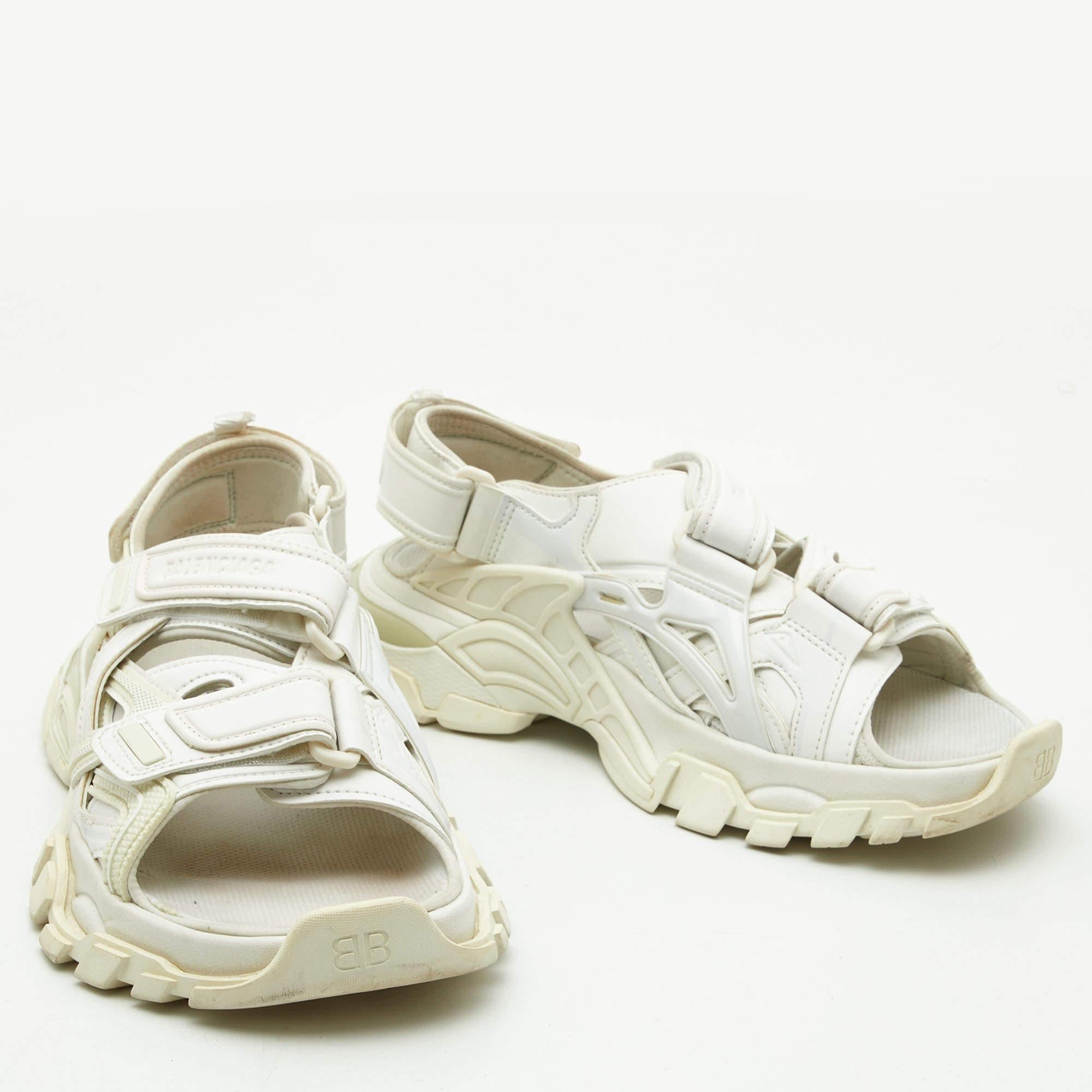 Balenciaga White Rubber and Faux Leather Track Sandals  1