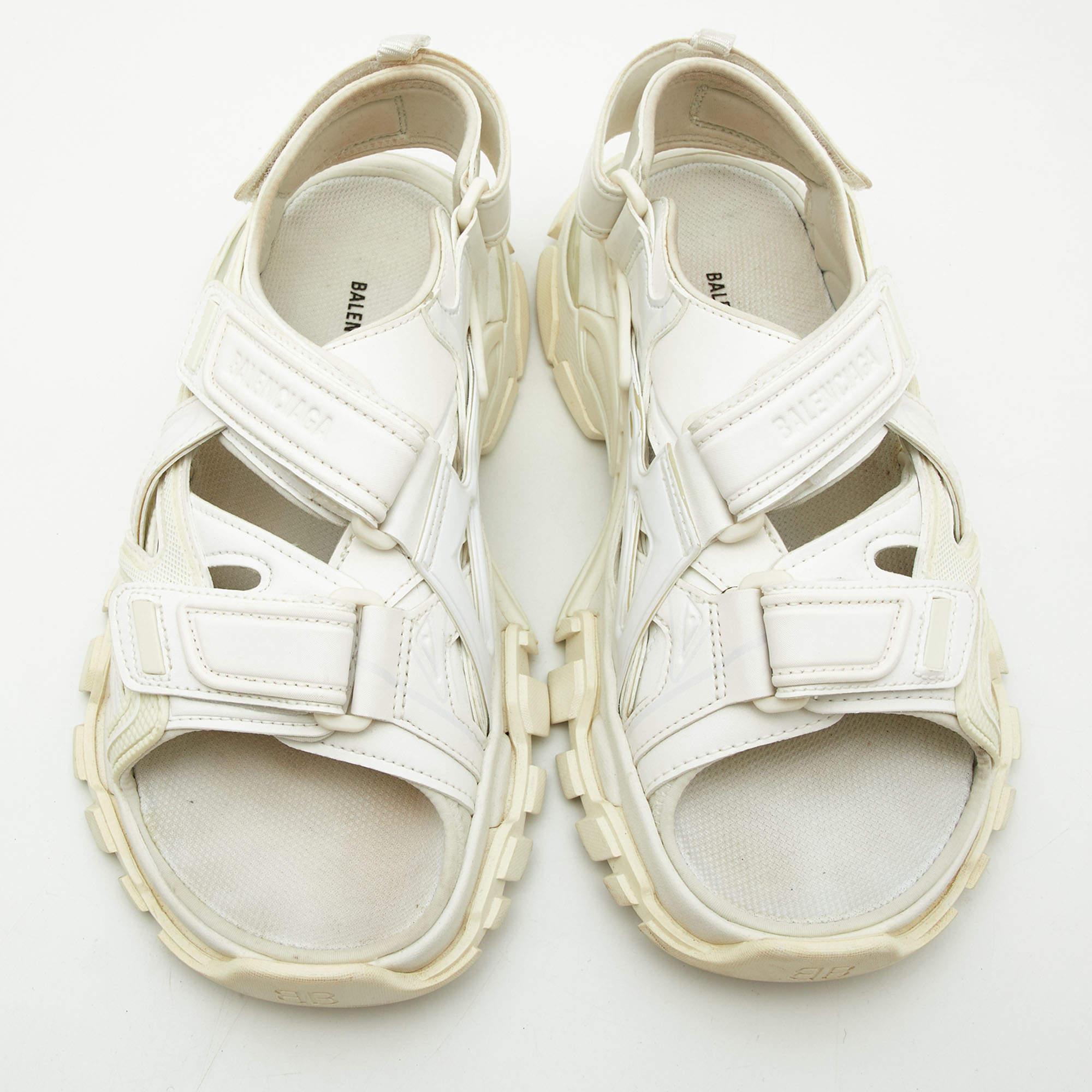 Balenciaga White Rubber and Faux Leather Track Sandals  2