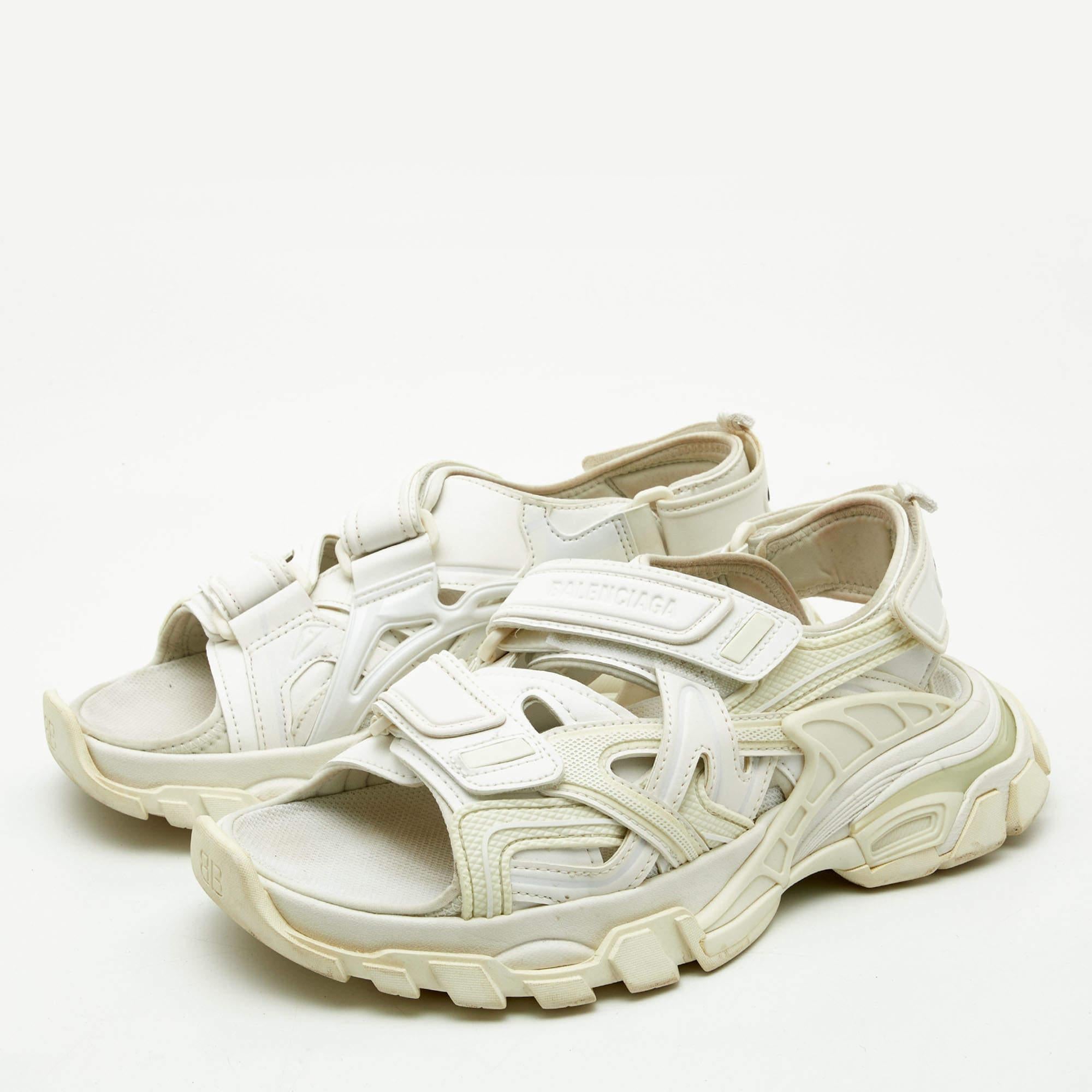 Balenciaga White Rubber and Faux Leather Track Sandals  3
