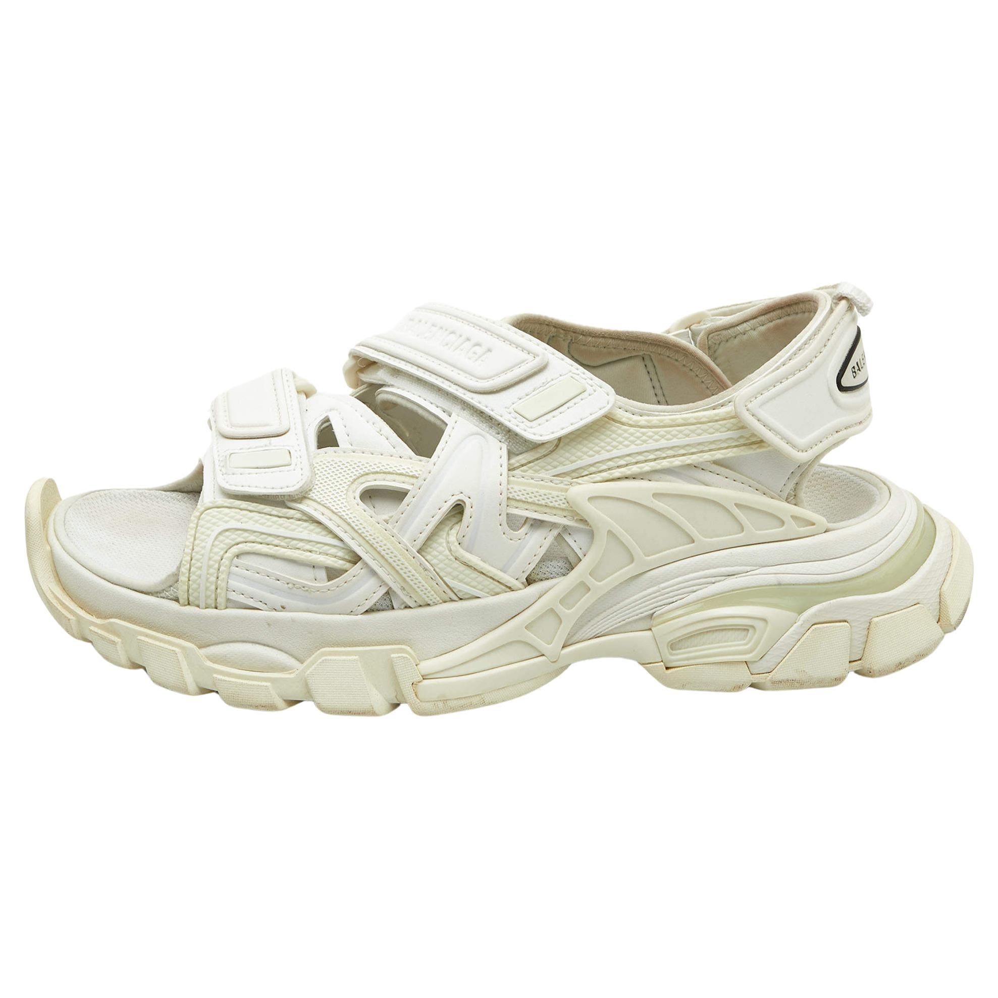 Balenciaga White Rubber and Faux Leather Track Sandals 