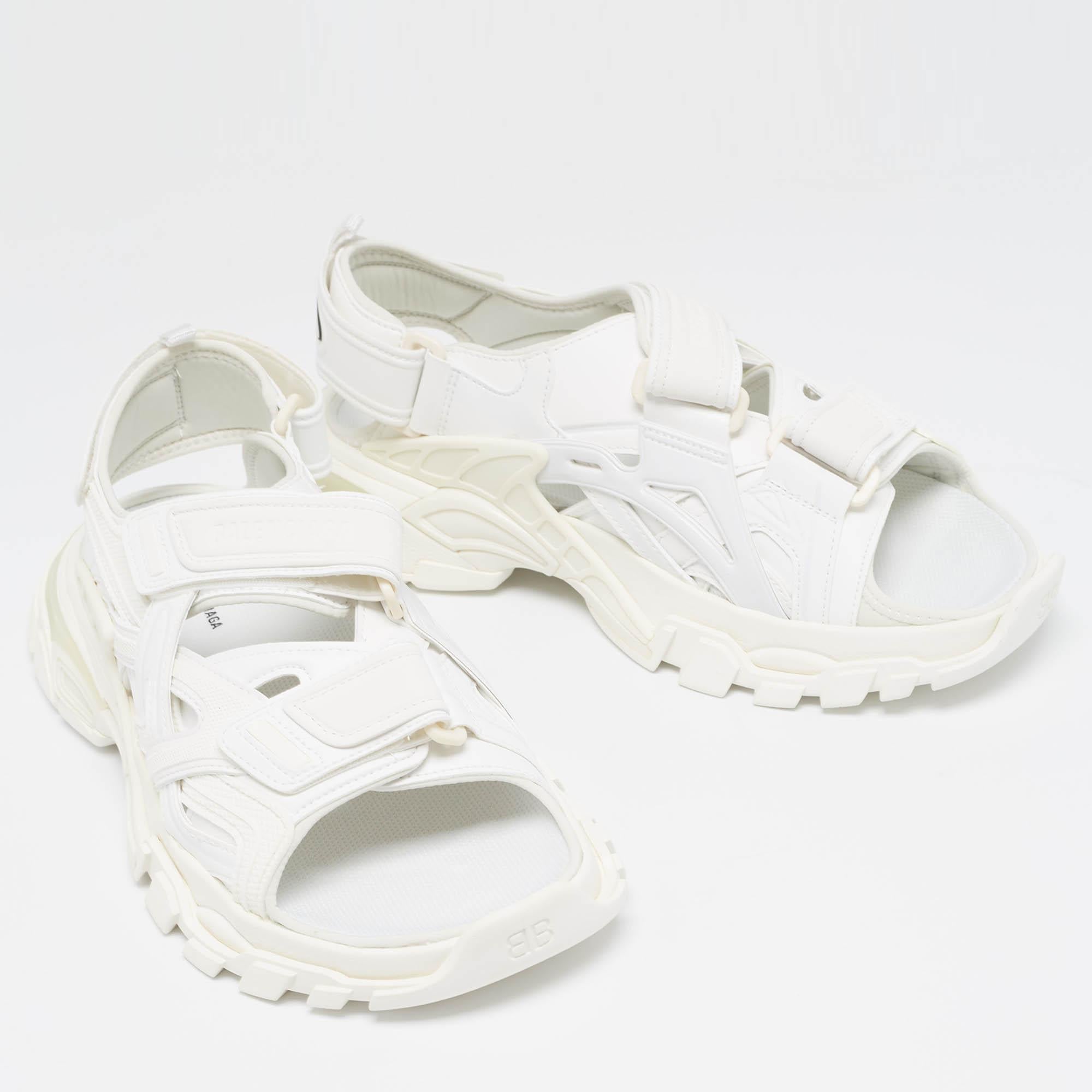 Men's Balenciaga White Rubber and Faux Leather Track Sandals Size 42 For Sale