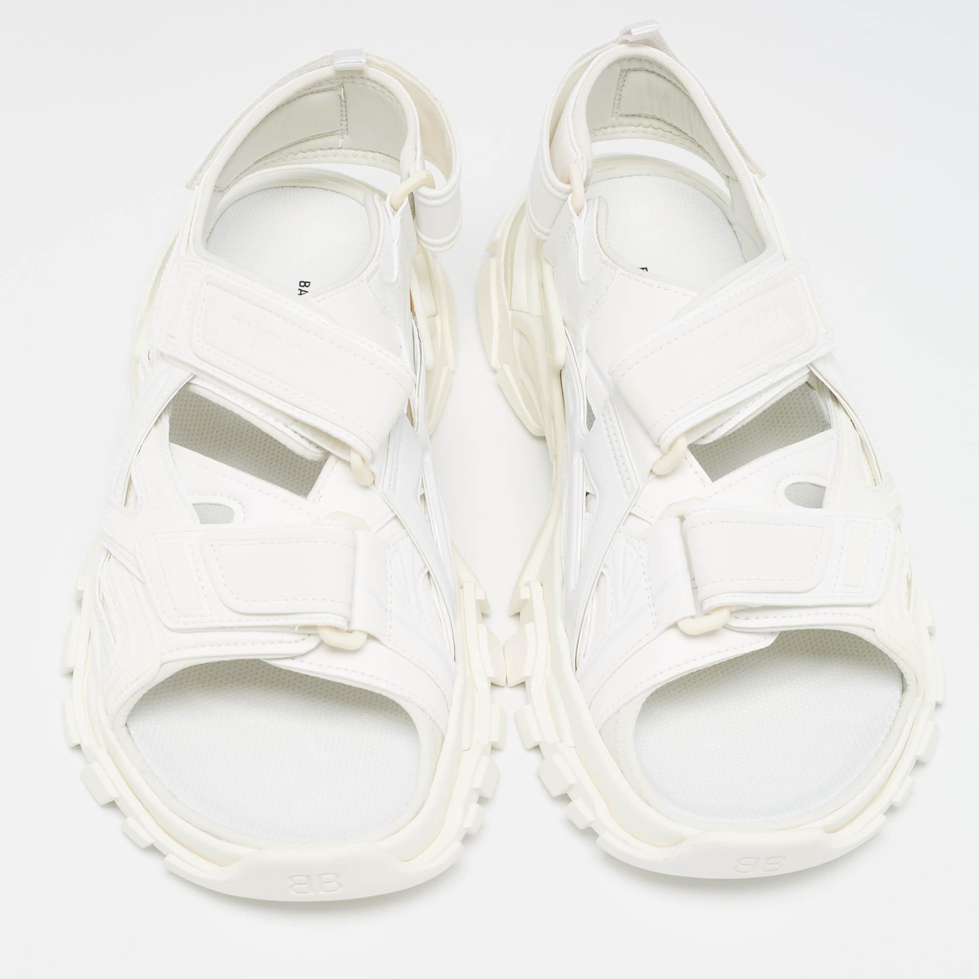Balenciaga White Rubber and Faux Leather Track Sandals Size 42 For Sale 1