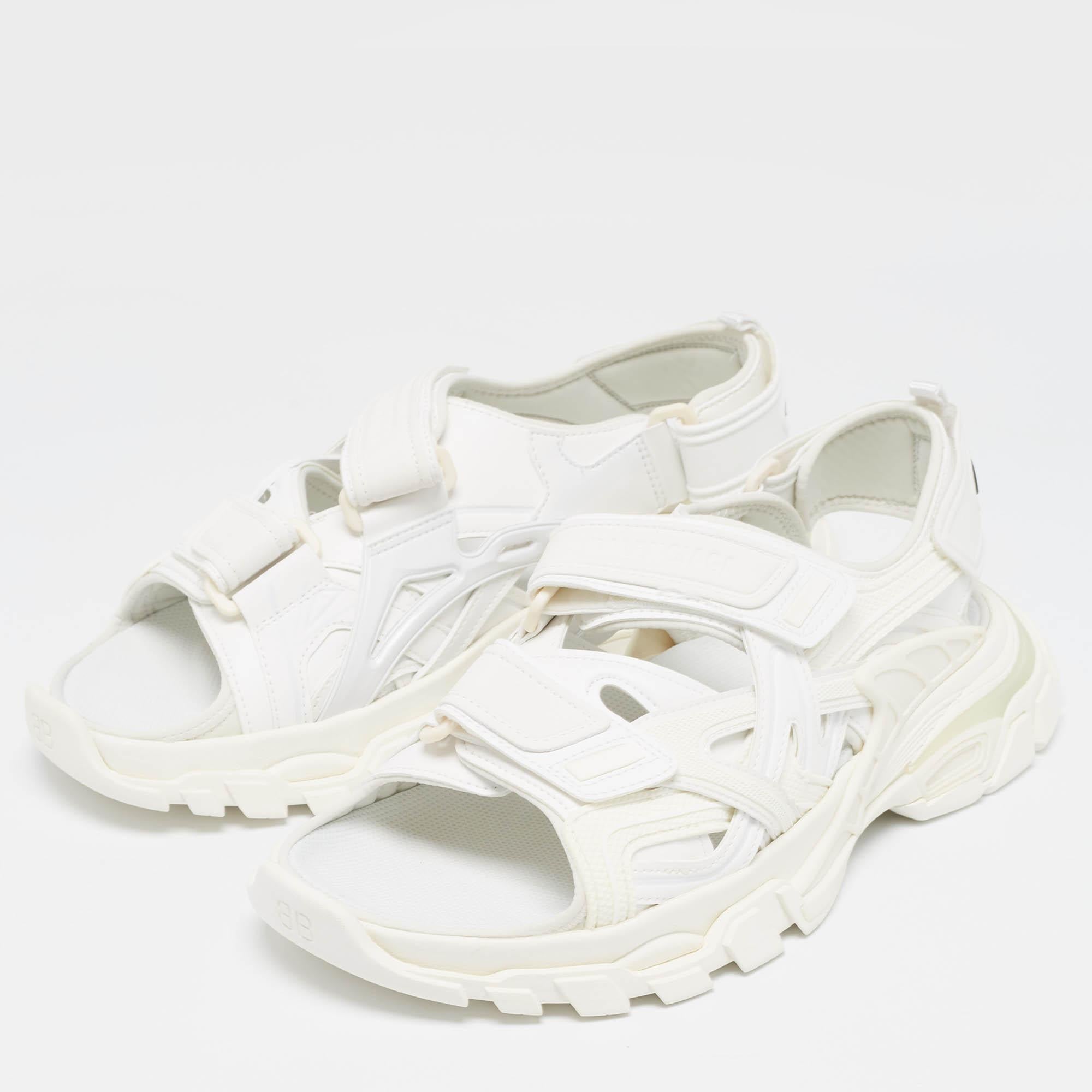 Balenciaga White Rubber and Faux Leather Track Sandals Size 42 For Sale 2