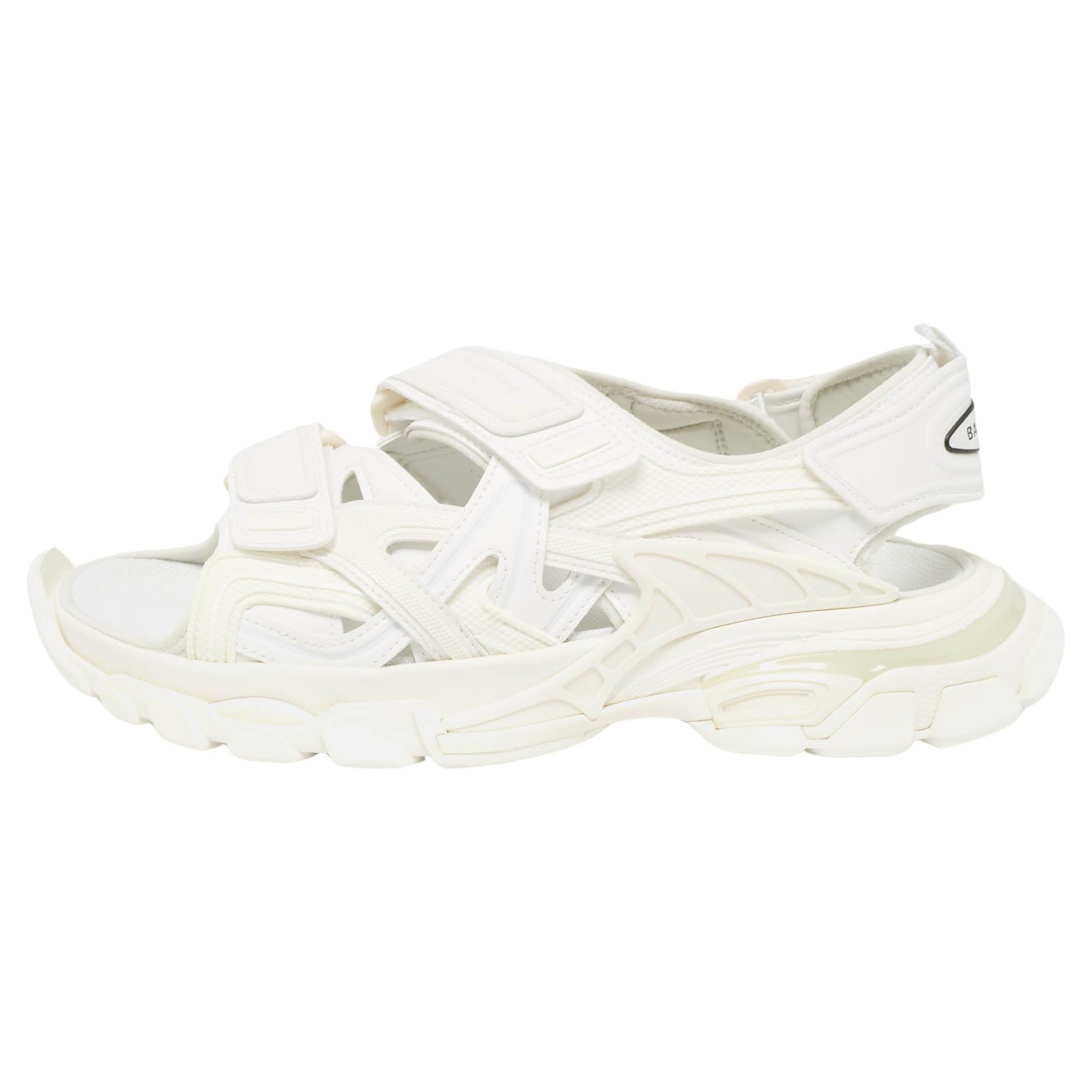 Balenciaga White Rubber and Faux Leather Track Sandals Size 42 For Sale
