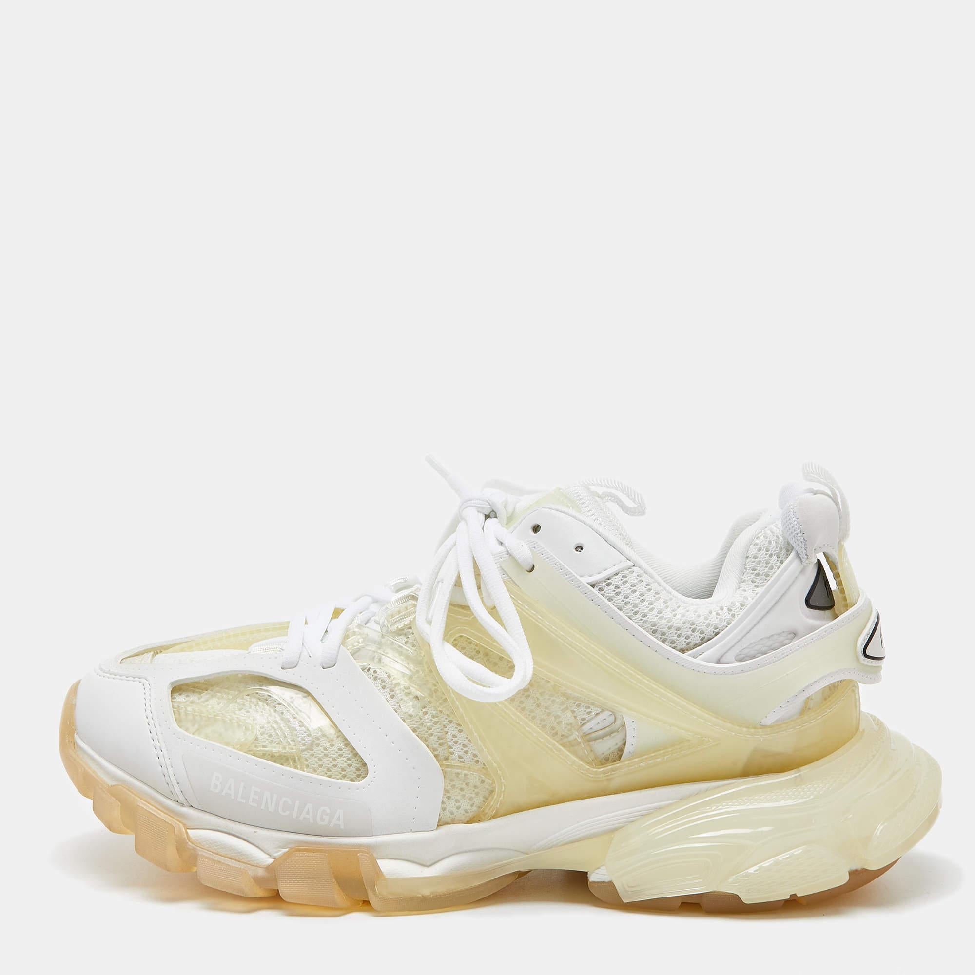 Men's Balenciaga White Rubber and Mesh Track Trainer Sneakers