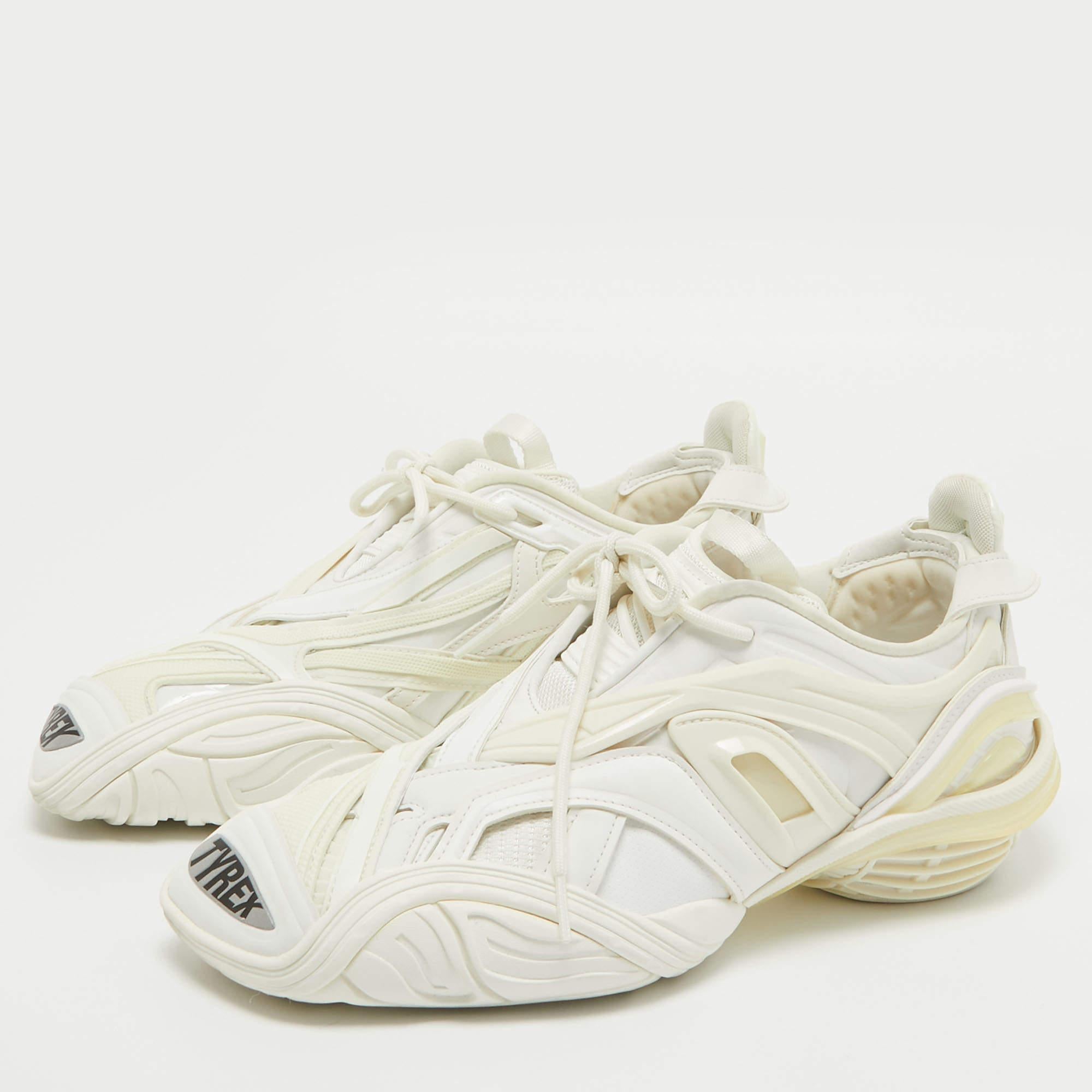 Give your outfit a luxe update with this pair of Balenciaga white sneakers. The shoes are sewn perfectly to help you make a statement in them for a long time.

Includes: Original Dustbag
