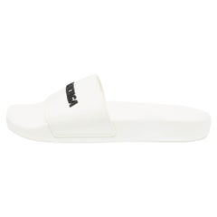 Balenciaga White Rubber Logo Pool Slides Size 38
