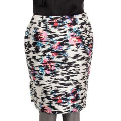 BALENCIAGA white silk ROSE PRINT Pencil Skirt 40 M