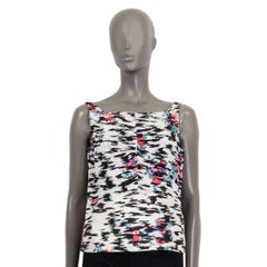 BALENCIAGA white silk ROSE PRINT Sleeveless Blouse Shirt 40 M