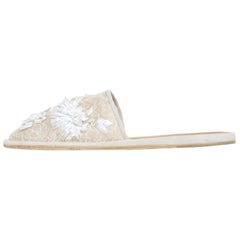 Balenciaga White Suede-Trimmed Embellished Lace Slippers sz 39 rt $1, 545