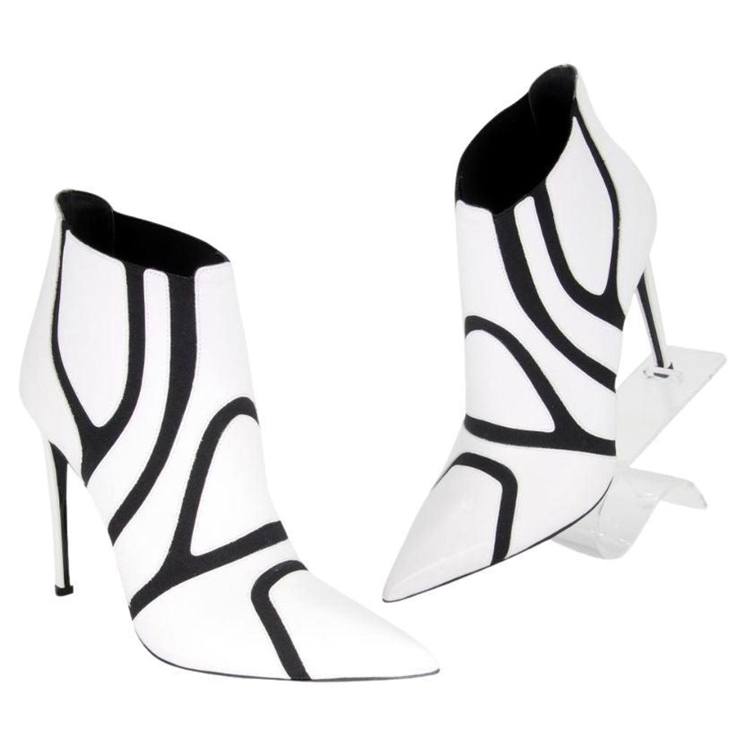 Balenciaga White Symmetric Two Tone Elastic Leather High Heels Boots/booties  For Sale at 1stDibs