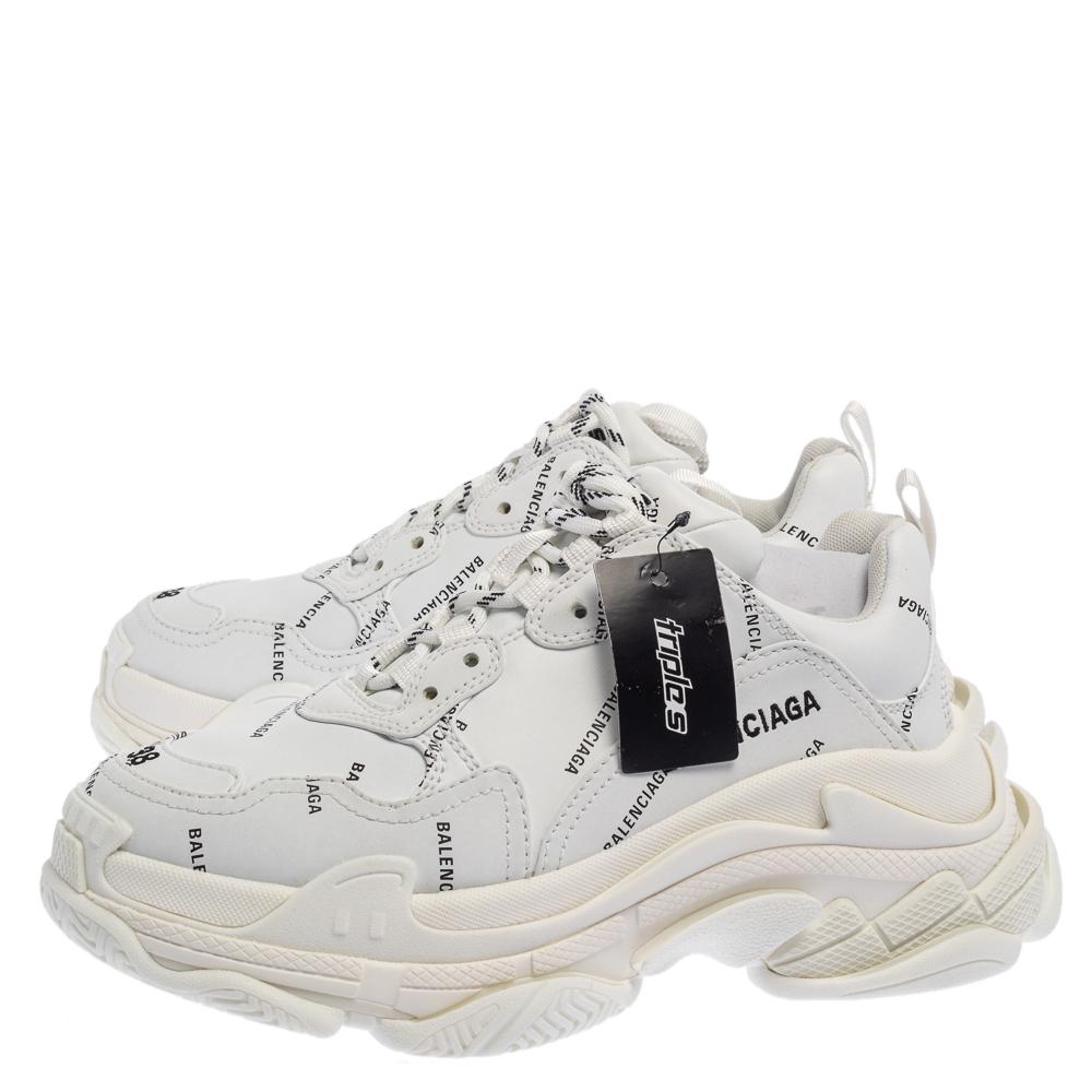 Balenciaga White Triple S All Over Logo Sneakers Size 38 1