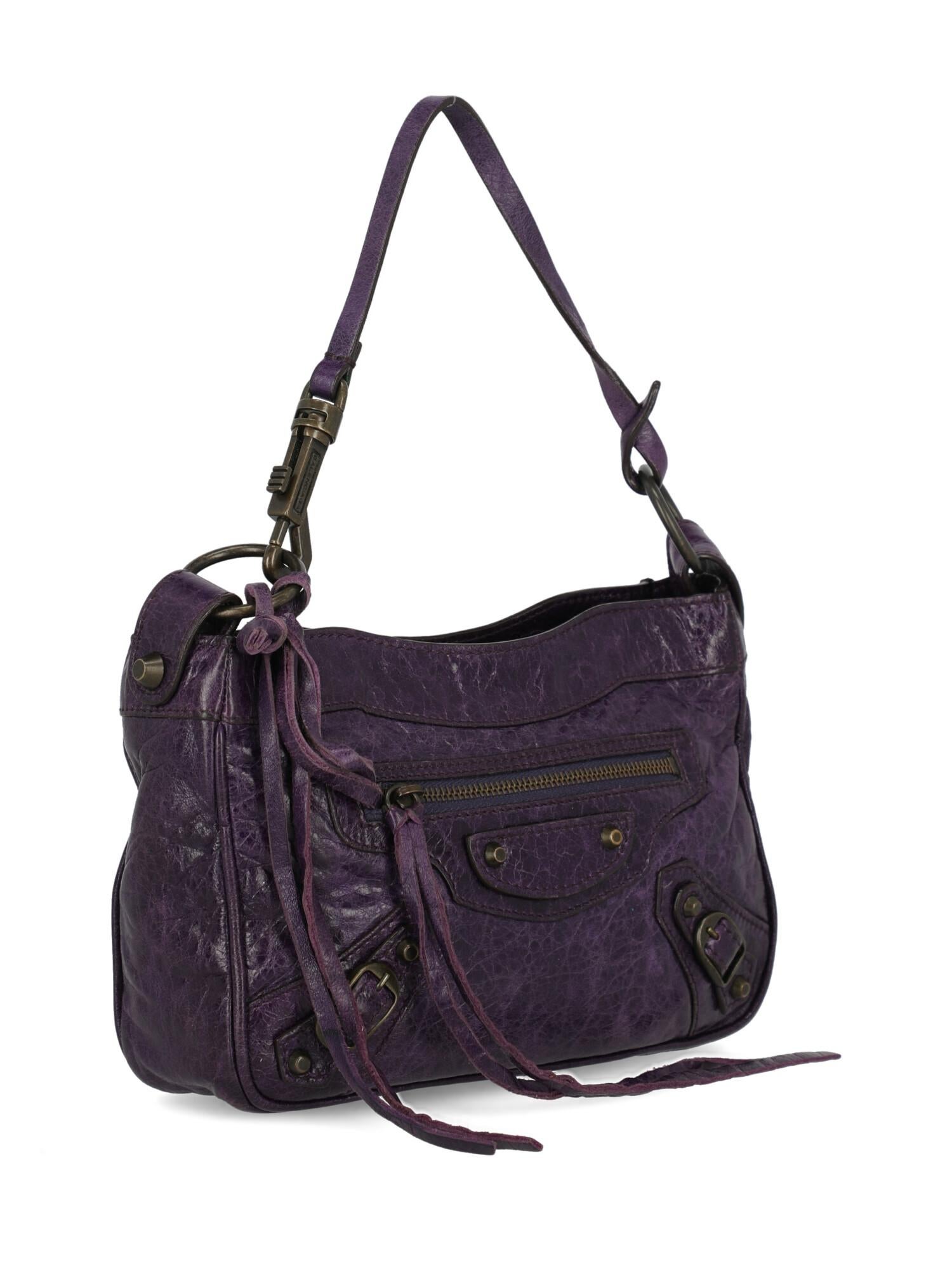 Black Balenciaga Woman Handbag Purple Leather For Sale