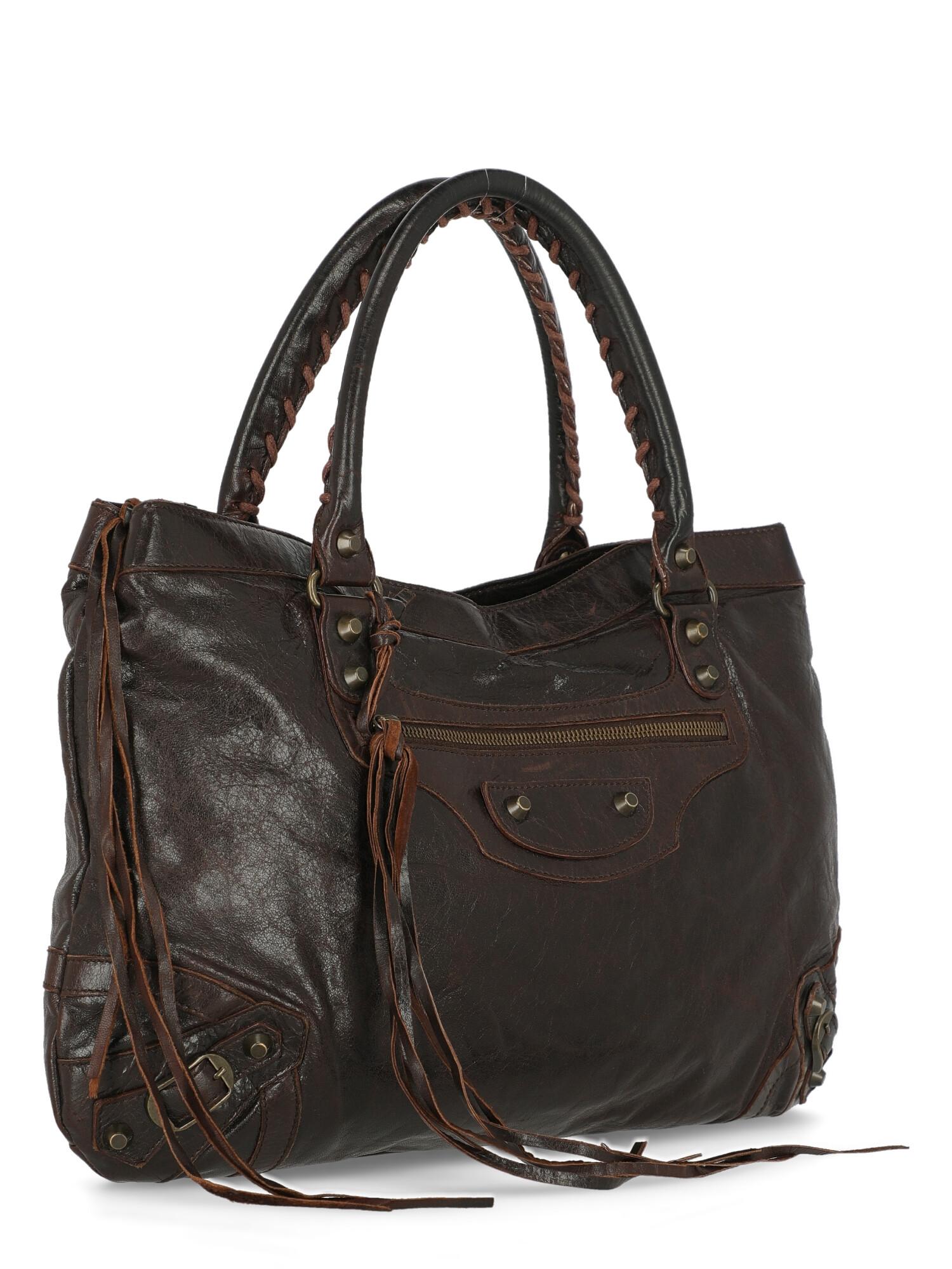 Black Balenciaga Woman Shoulder bag Brown Leather For Sale