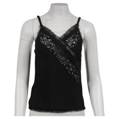 Balenciaga Women Camisole Size 36 Black Ruffle Semi Sheer Lace Stretch Tank Top