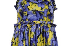 Balenciaga Women Mini Dress US8 FR 38 Purple Yellow Floral Print Pleated Ruffle