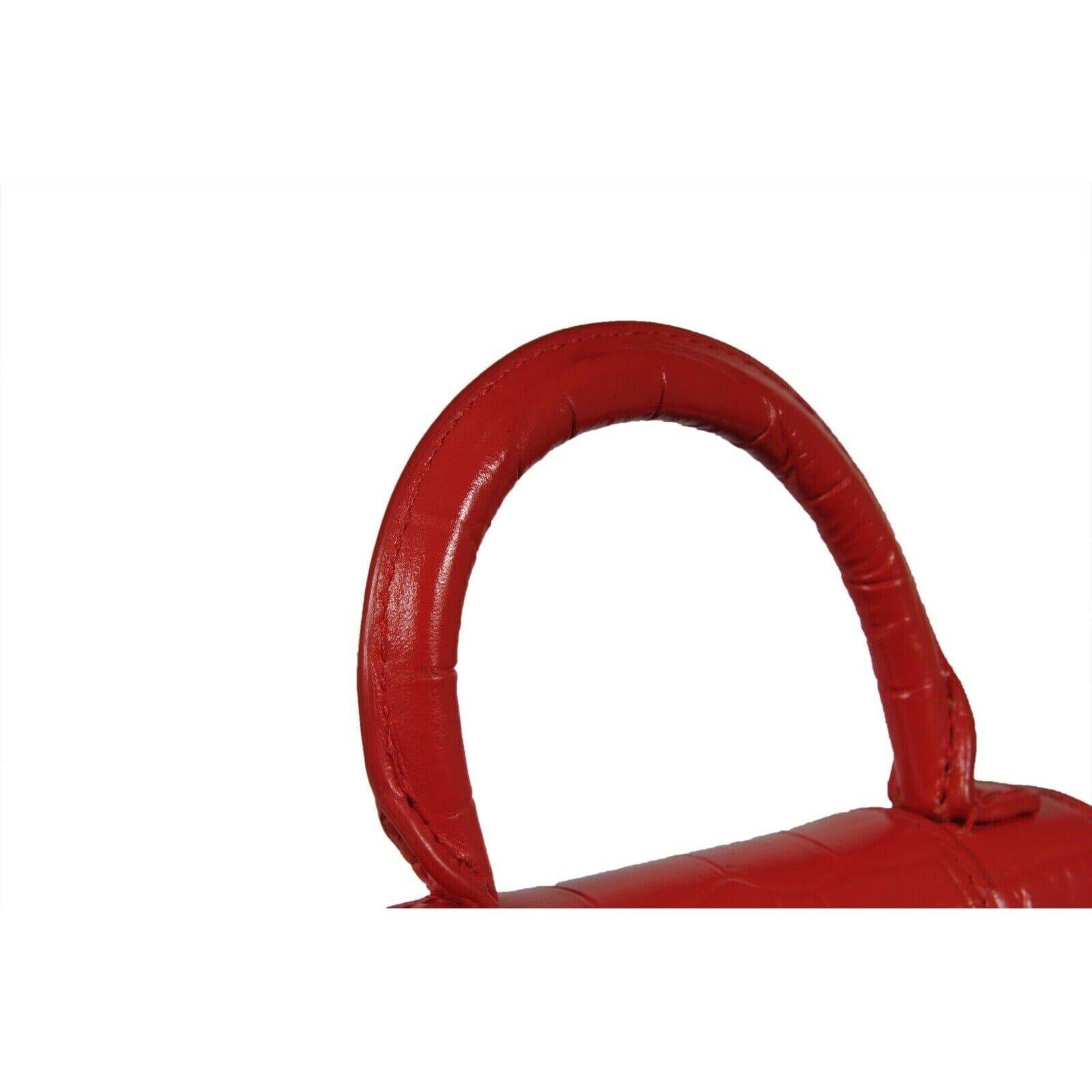 Balenciaga Women Mini Hourglasss XS Nano Bag Red Crocodile Embossed Leather en vente 6