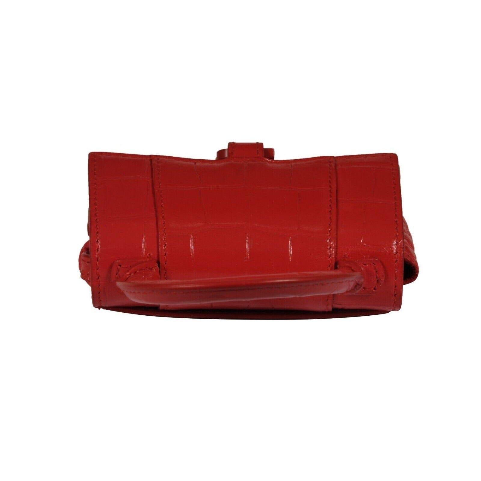 Balenciaga Women Mini Hourglasss XS Nano Bag Red Crocodile Embossed Leather en vente 7