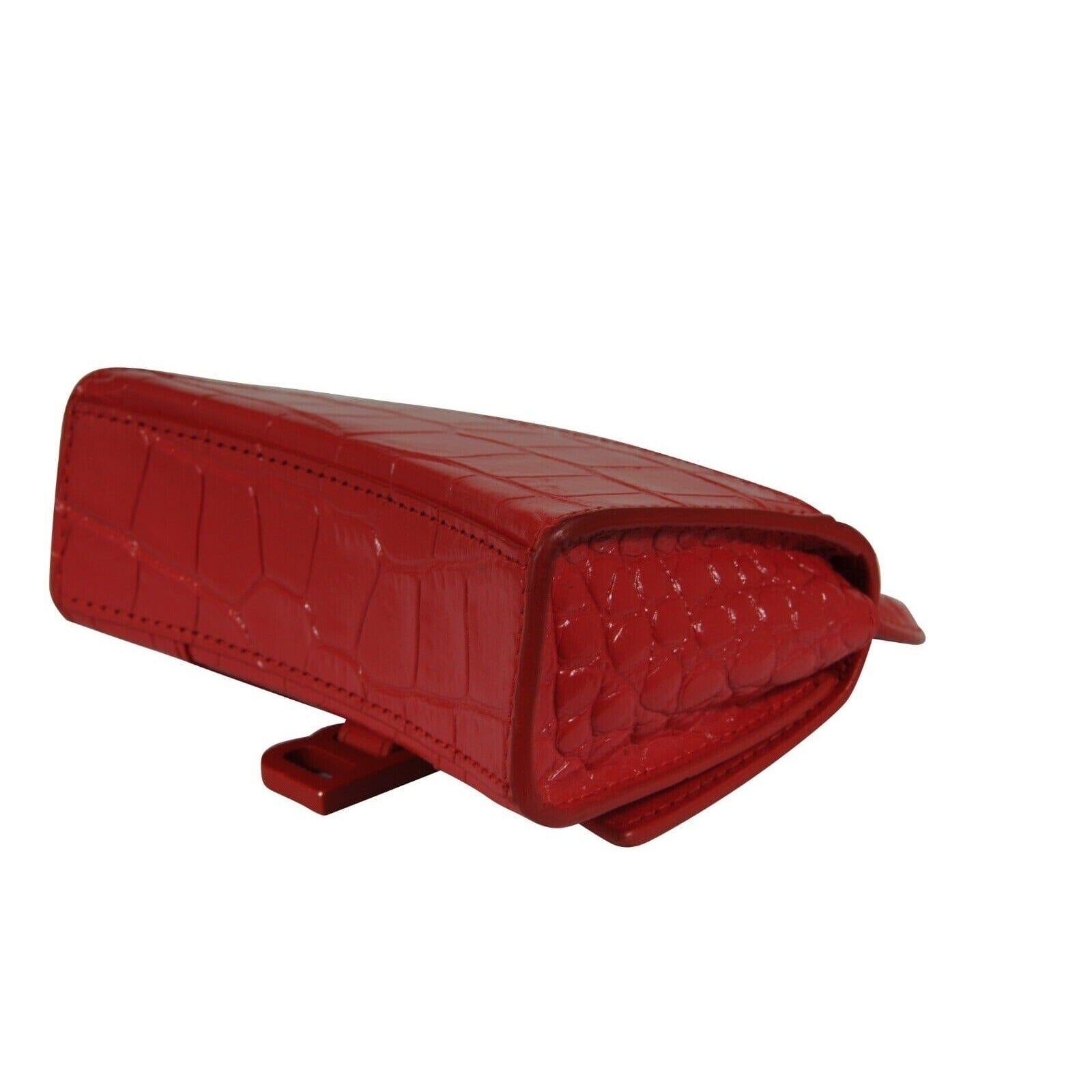 Balenciaga Women Mini Hourglasss XS Nano Bag Red Crocodile Embossed Leather en vente 9
