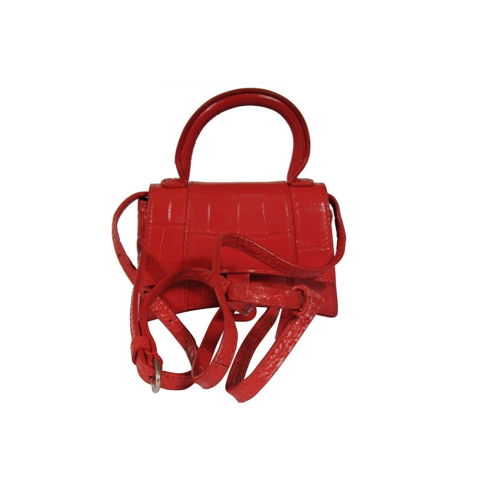 Balenciaga Women Mini Hourglasss XS Nano Bag Red Crocodile Embossed Leather en vente 10