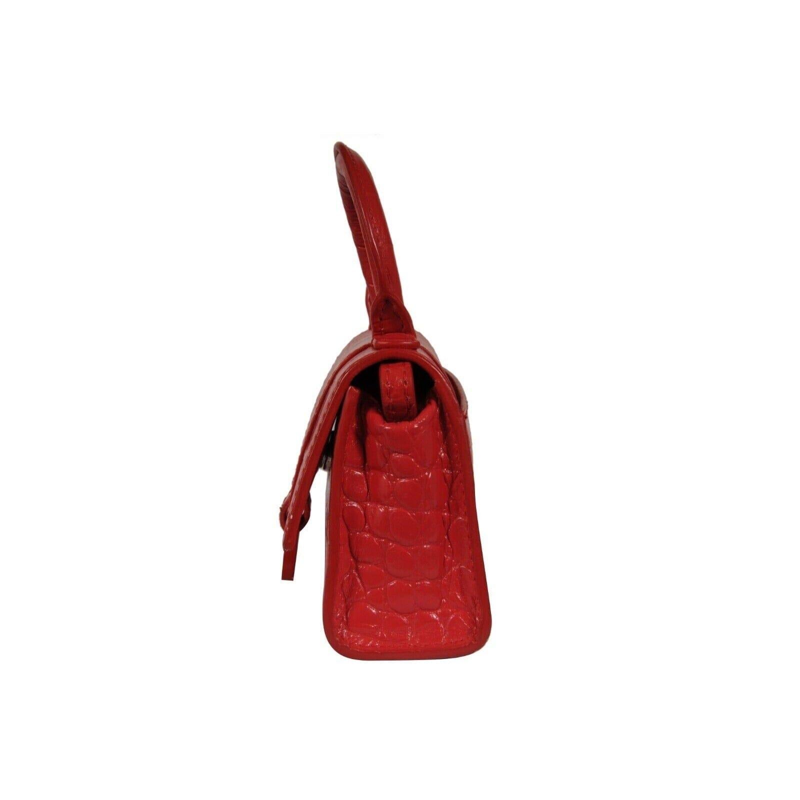 Balenciaga Women Mini Hourglasss XS Nano Bag Red Crocodile Embossed Leather en vente 12