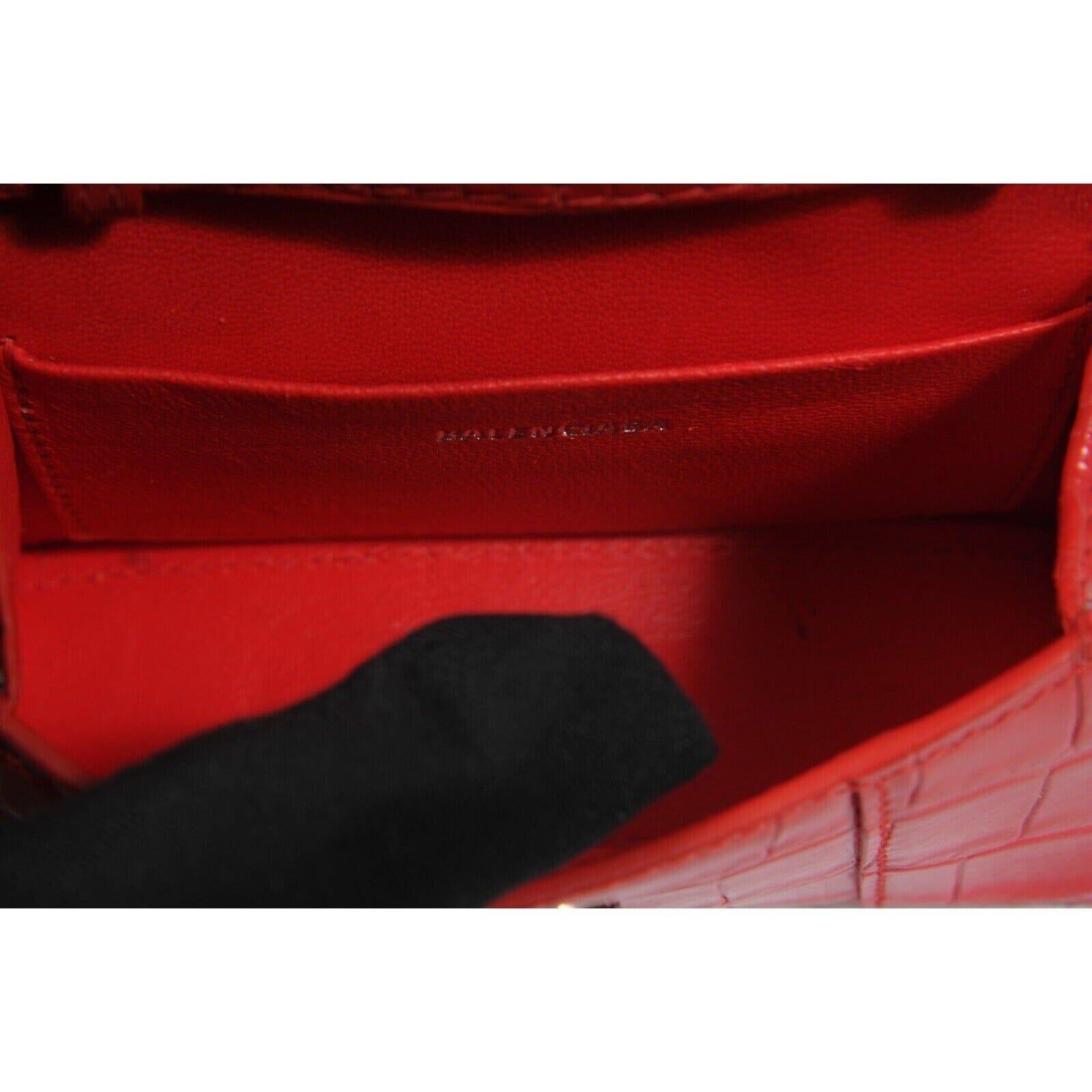Balenciaga Women Mini Hourglasss XS Nano Bag Red Crocodile Embossed Leather en vente 13