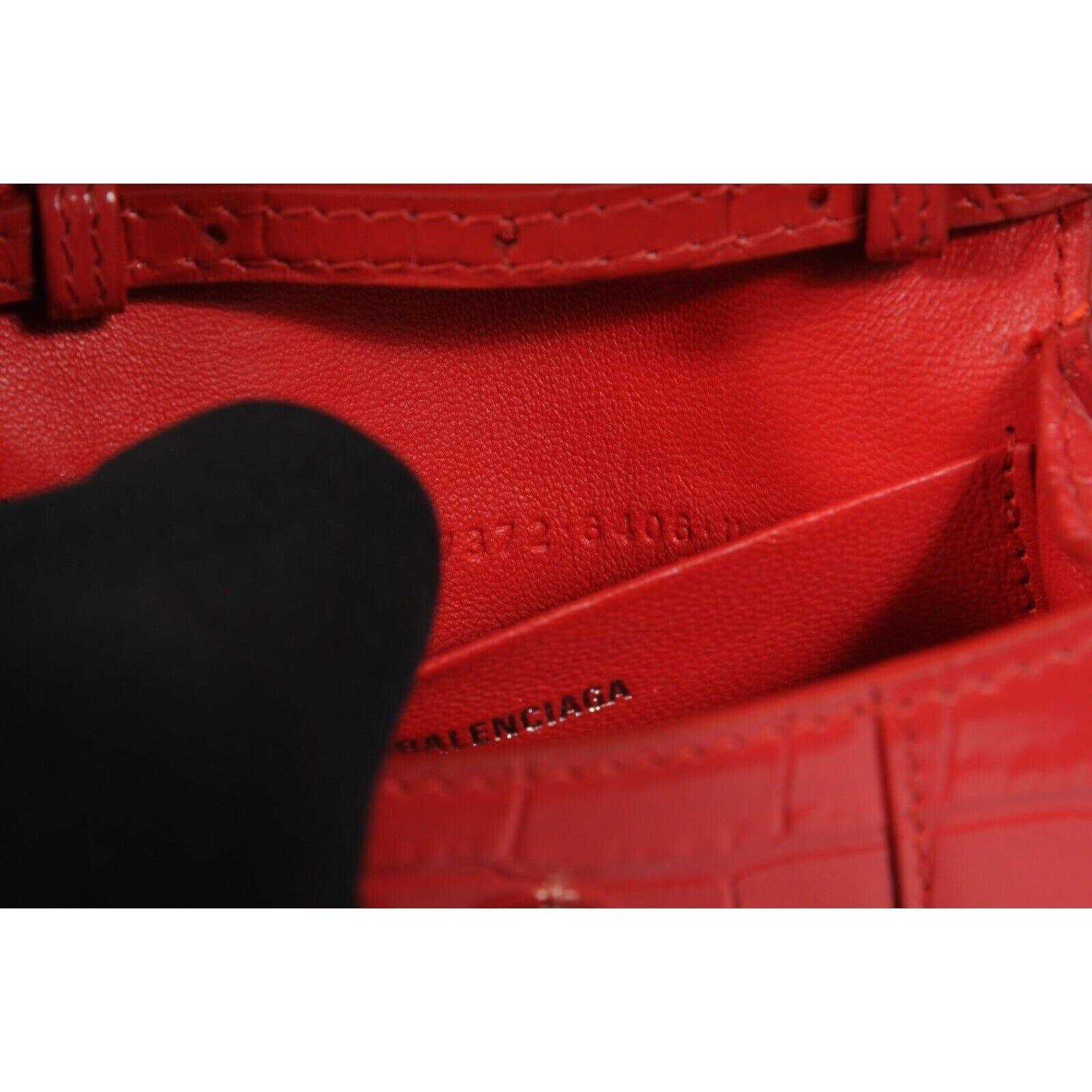 Balenciaga Women Mini Hourglasss XS Nano Bag Red Crocodile Embossed Leather en vente 14