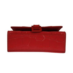 Balenciaga Women Mini Hourglasss XS Nano Bag Red Crocodile Embossed Leather