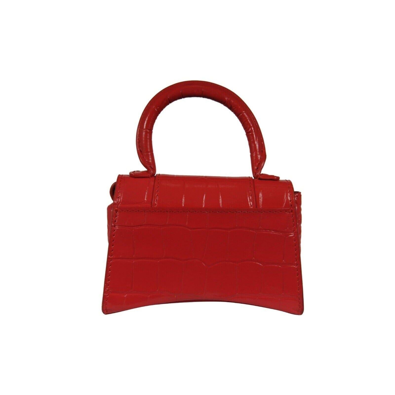 Balenciaga Women Mini Hourglasss XS Nano Bag Red Crocodile Embossed Leather Bon état - En vente à North Miami, FL