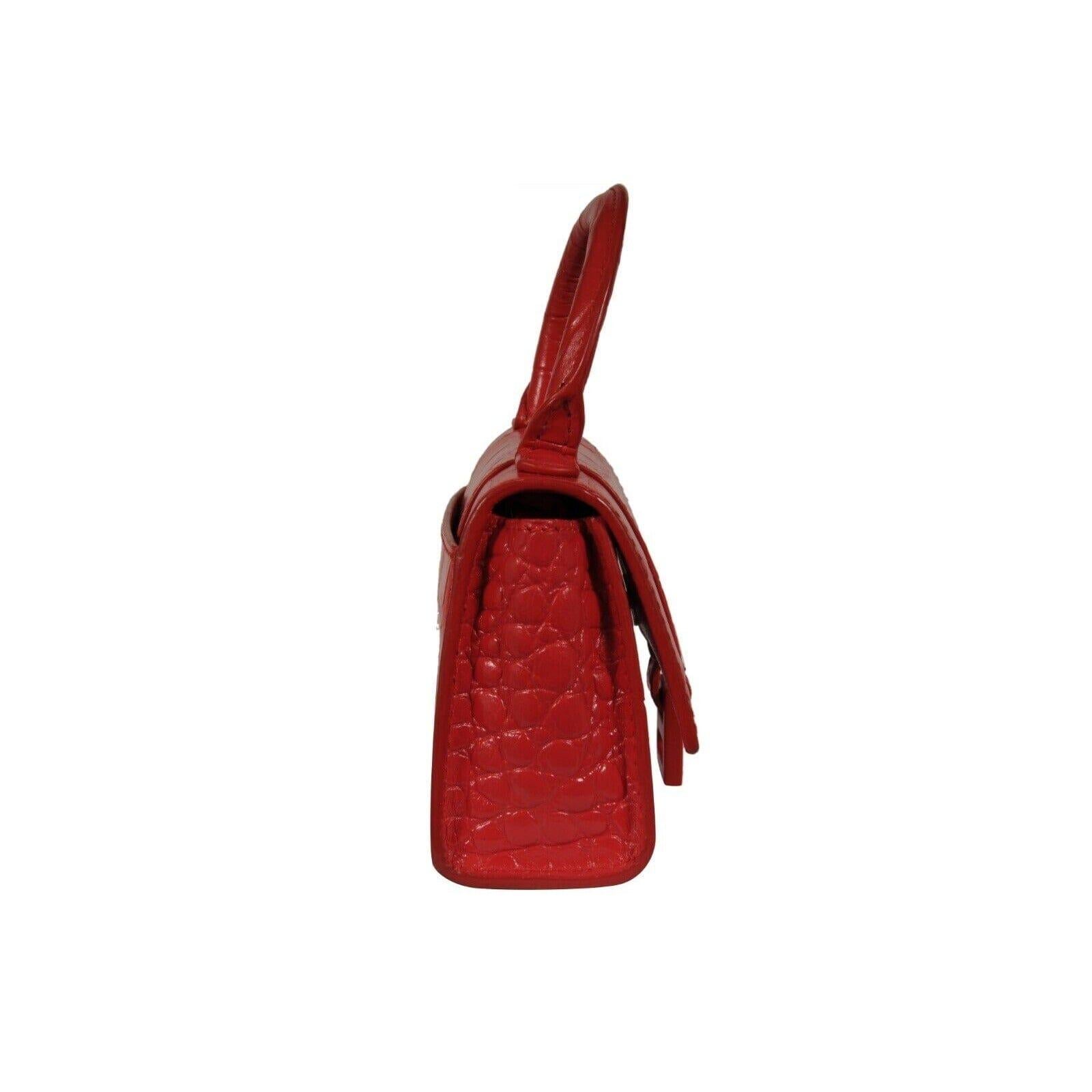 Balenciaga Women Mini Hourglasss XS Nano Bag Red Crocodile Embossed Leather en vente 1
