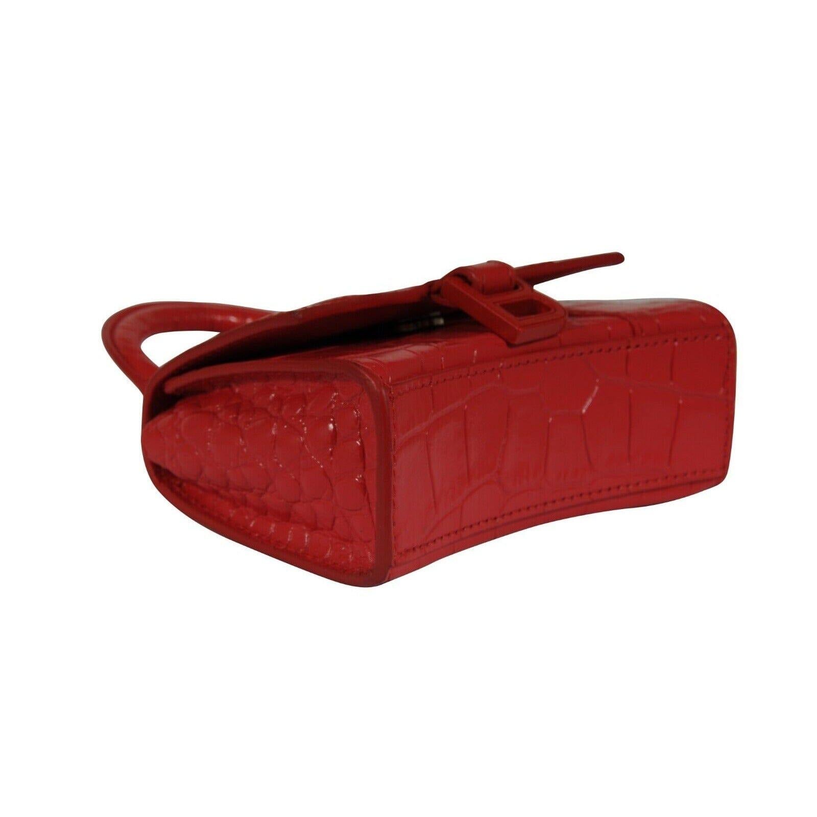 Balenciaga Women Mini Hourglasss XS Nano Bag Red Crocodile Embossed Leather en vente 2