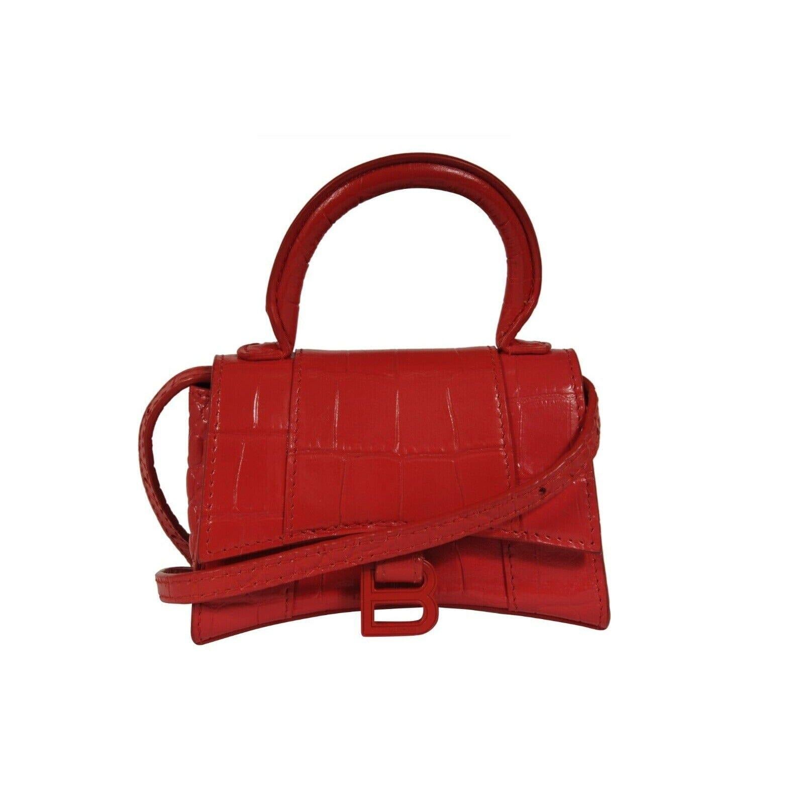 Balenciaga Women Mini Hourglasss XS Nano Bag Red Crocodile Embossed Leather en vente 3