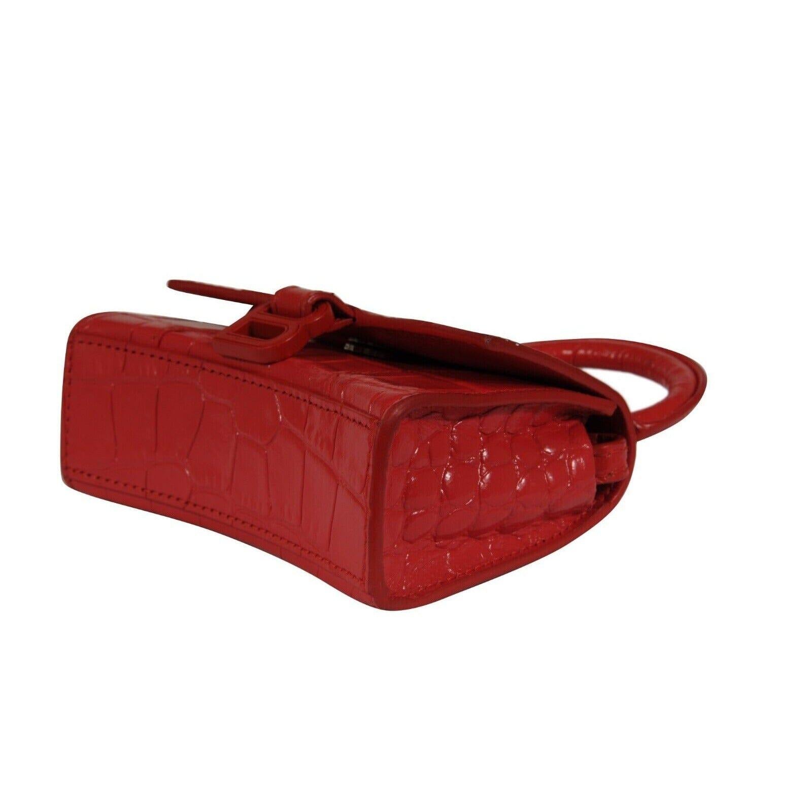 Balenciaga Women Mini Hourglasss XS Nano Bag Red Crocodile Embossed Leather en vente 4