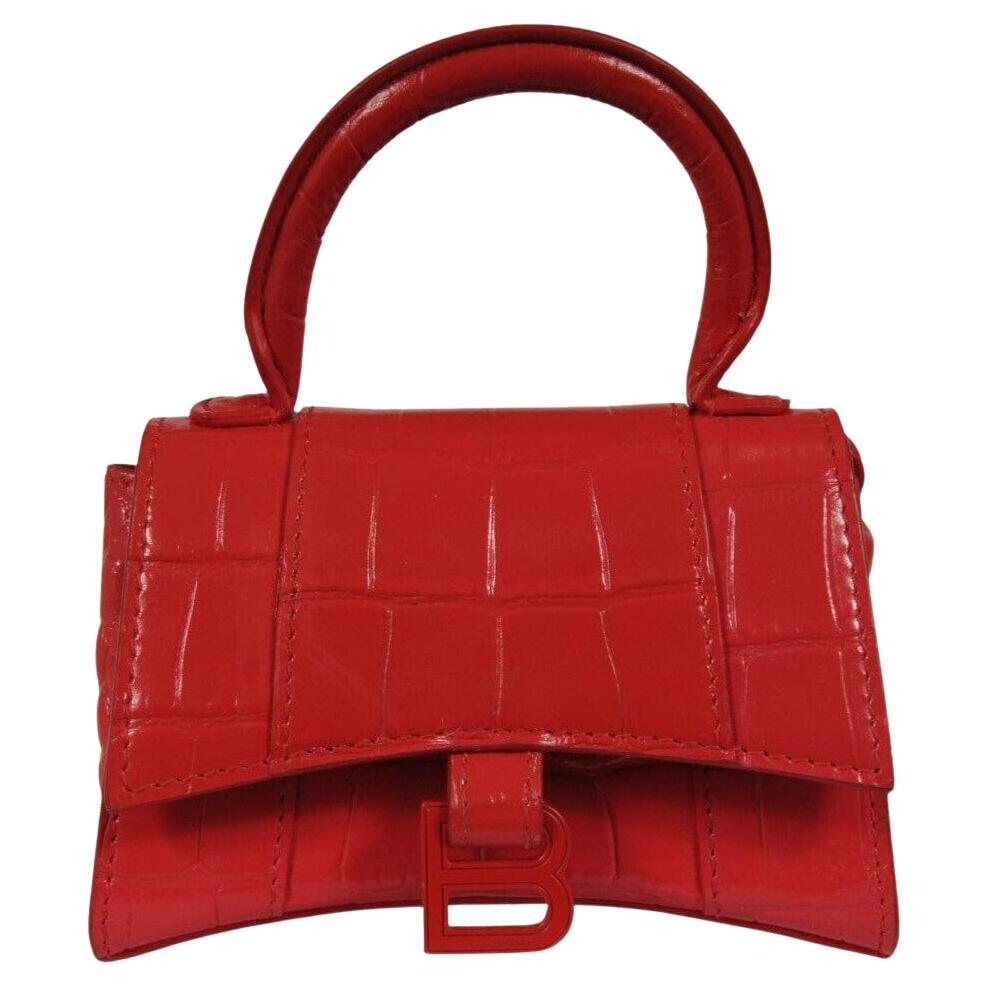 Balenciaga Women Mini Hourglasss XS Nano Bag Red Crocodile Embossed Leather en vente