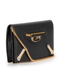Balenciaga Women's Black Leather City Metal Plate Chain Wallet