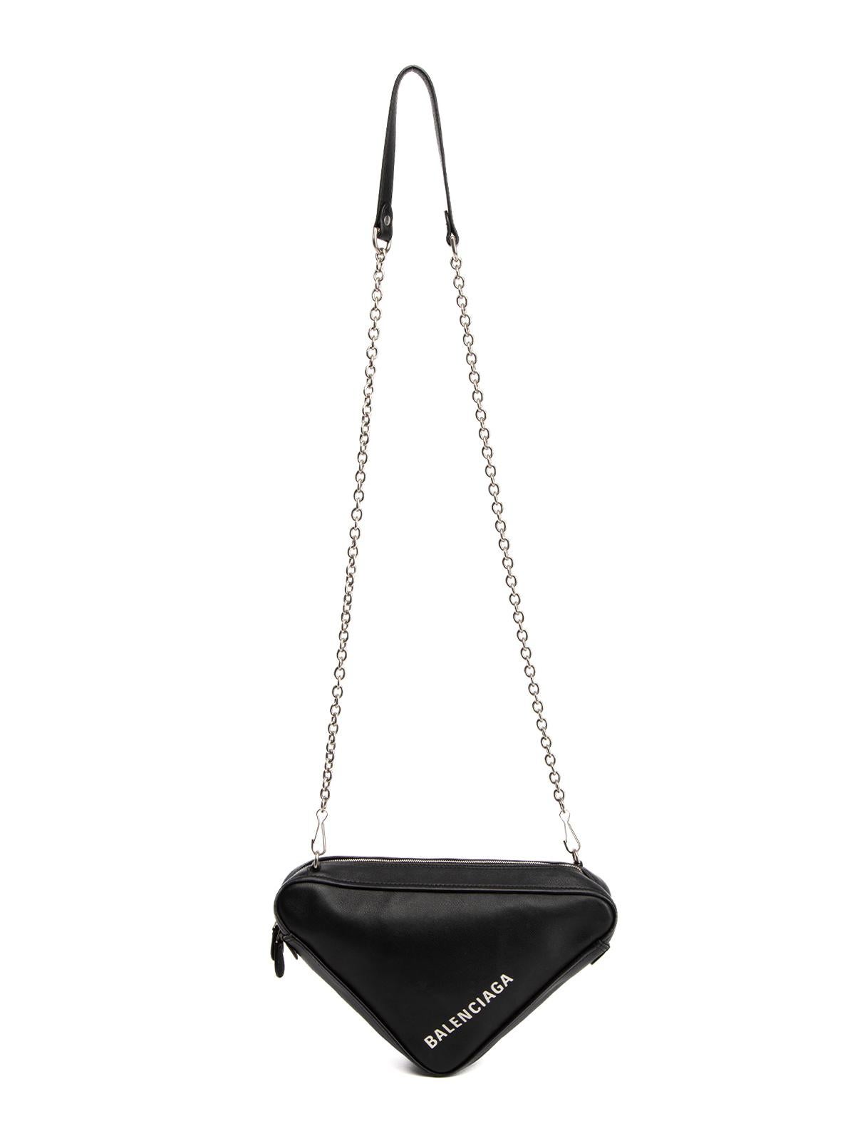 Balenciaga Women's Black Leather Triangle Crossbody Bag In Excellent Condition In London, GB