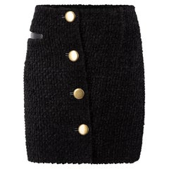 Balenciaga Women's Black Tweed Button Up Mini Skirt