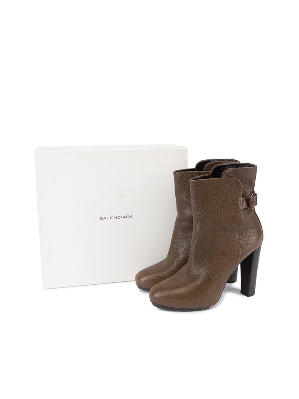 Balenciaga Women's Brown Buckle Accent Heeled Ankle Boots For Sale 2