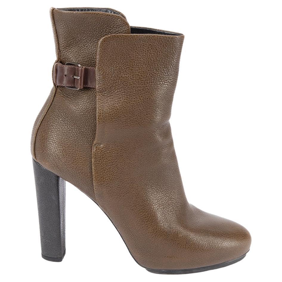 Balenciaga Women's Brown Buckle Accent Heeled Ankle Boots For Sale