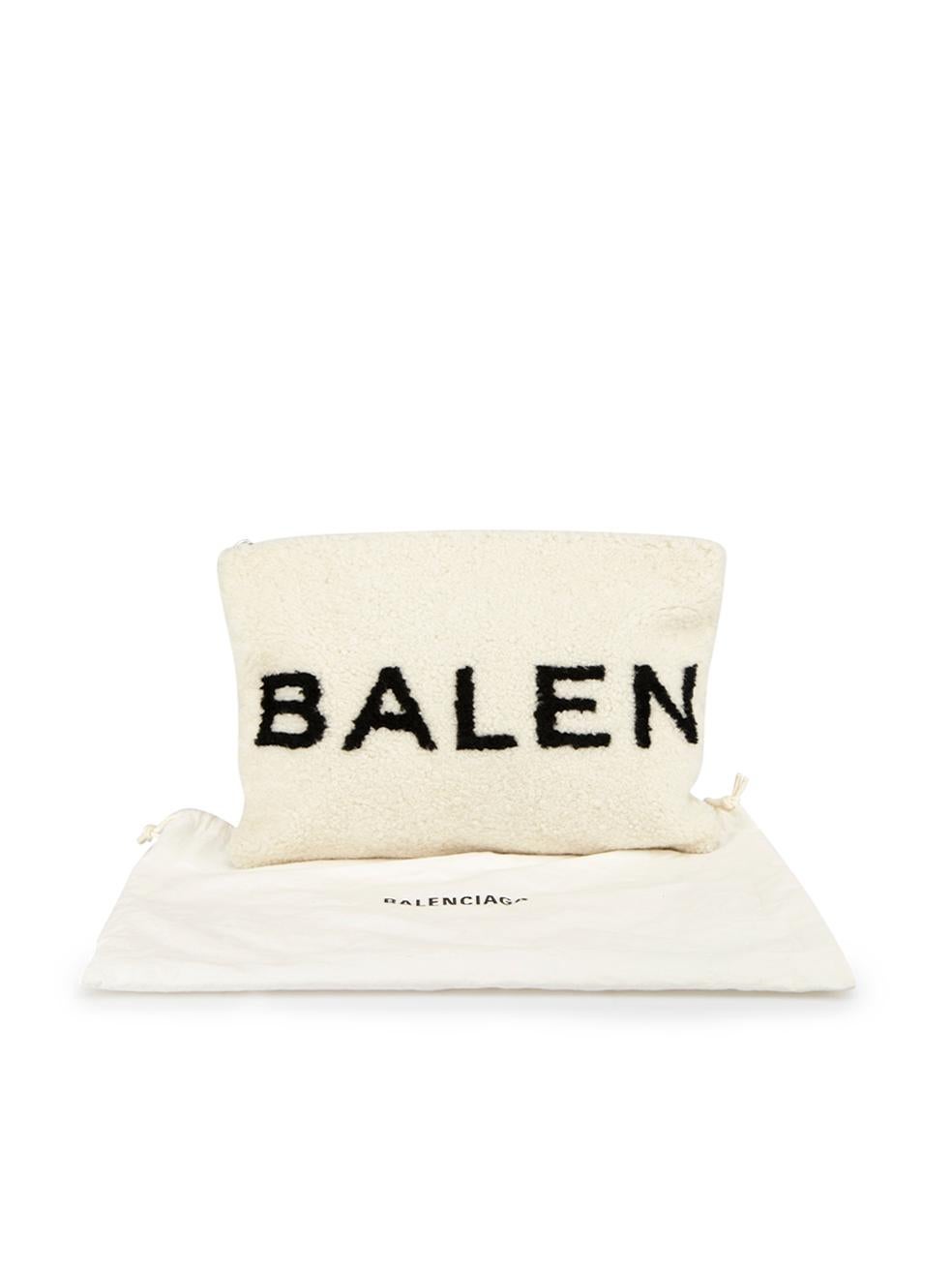 Balenciaga Women's Cream Shearling Logo Clutch 3