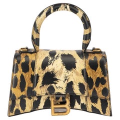 Balenciaga Women's Leopard Print XS Hourglass Top Handle Bag