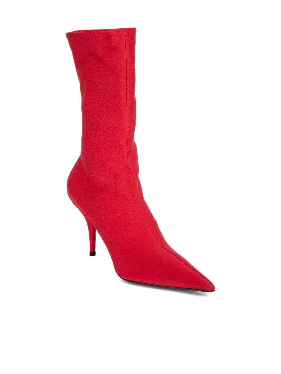 CONDITION is Never Worn. No visible wear to boots is evident on this used Balenciaga designer resale item. This item includes extra heel tips and the original dustbag. Details Red Jersey Mid calf sock boots Pointed toe High heel Slip prevent on