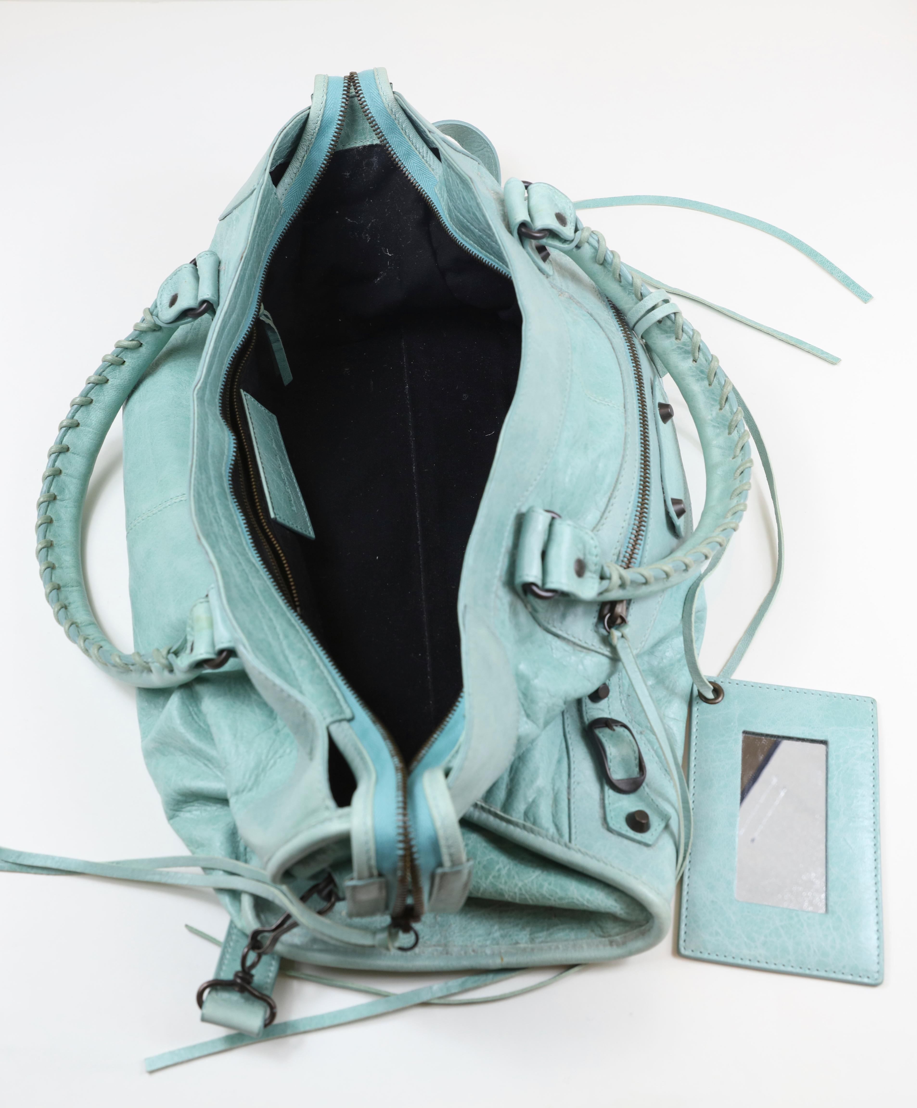 Balenciaga Women's Seafoam Große Moto City Tasche mit Zinn Hardware 1