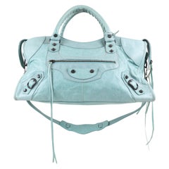 Balenciaga Women's Seafoam Large Moto City Bag with Pewter Hardware