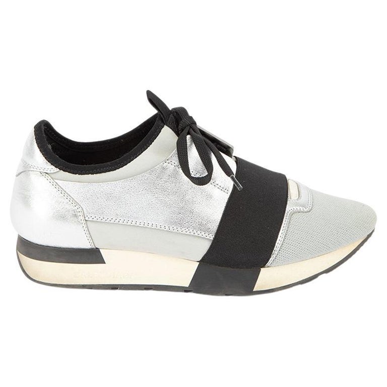 Balenciaga Women's Silver Race Runner Low Top Trainers For Sale at 1stDibs