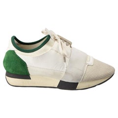 Used Balenciaga Women's White & Green Leather Chunky Low Race Trainers