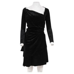 Balenciaga Womens Wrap Mini Dress 38 Black Crushed Velvet Tie Back Off Shoulder