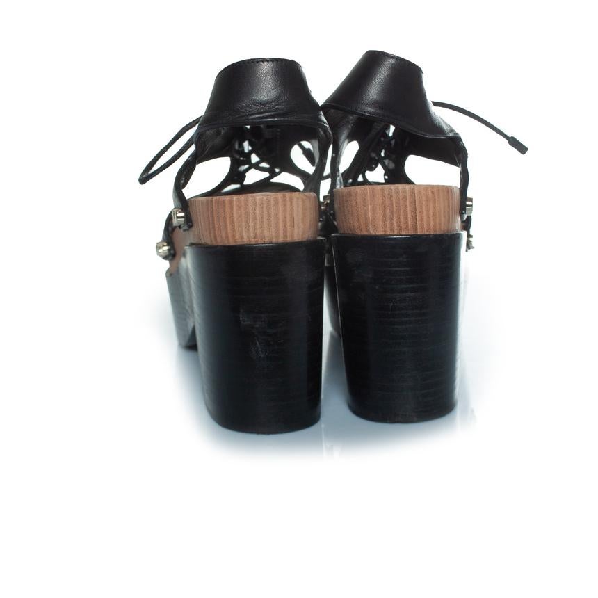 Balenciaga, Wooden and leather clog lace up sandals For Sale 2