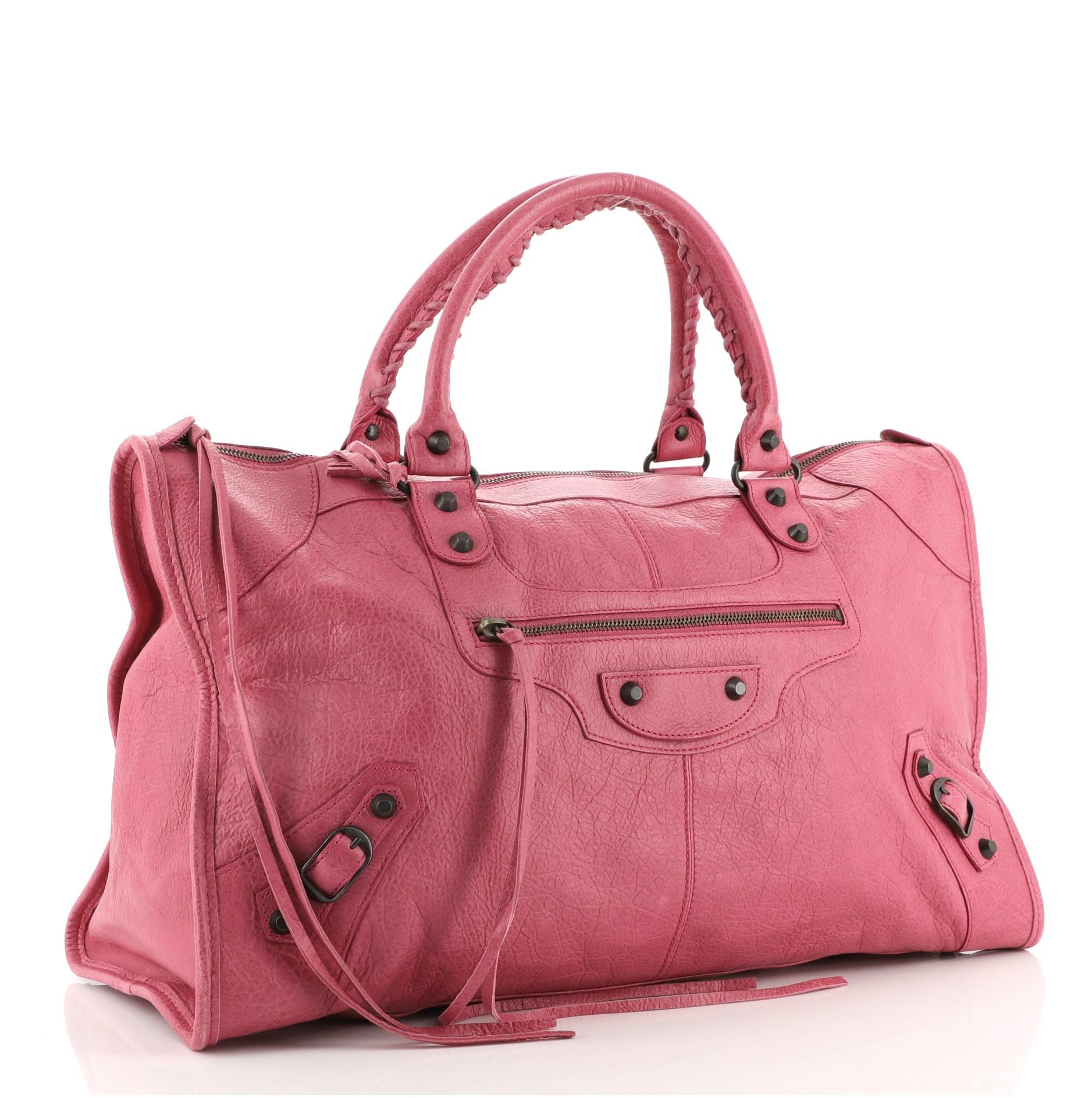 Pink Balenciaga Work Classic Studs Bag Leather